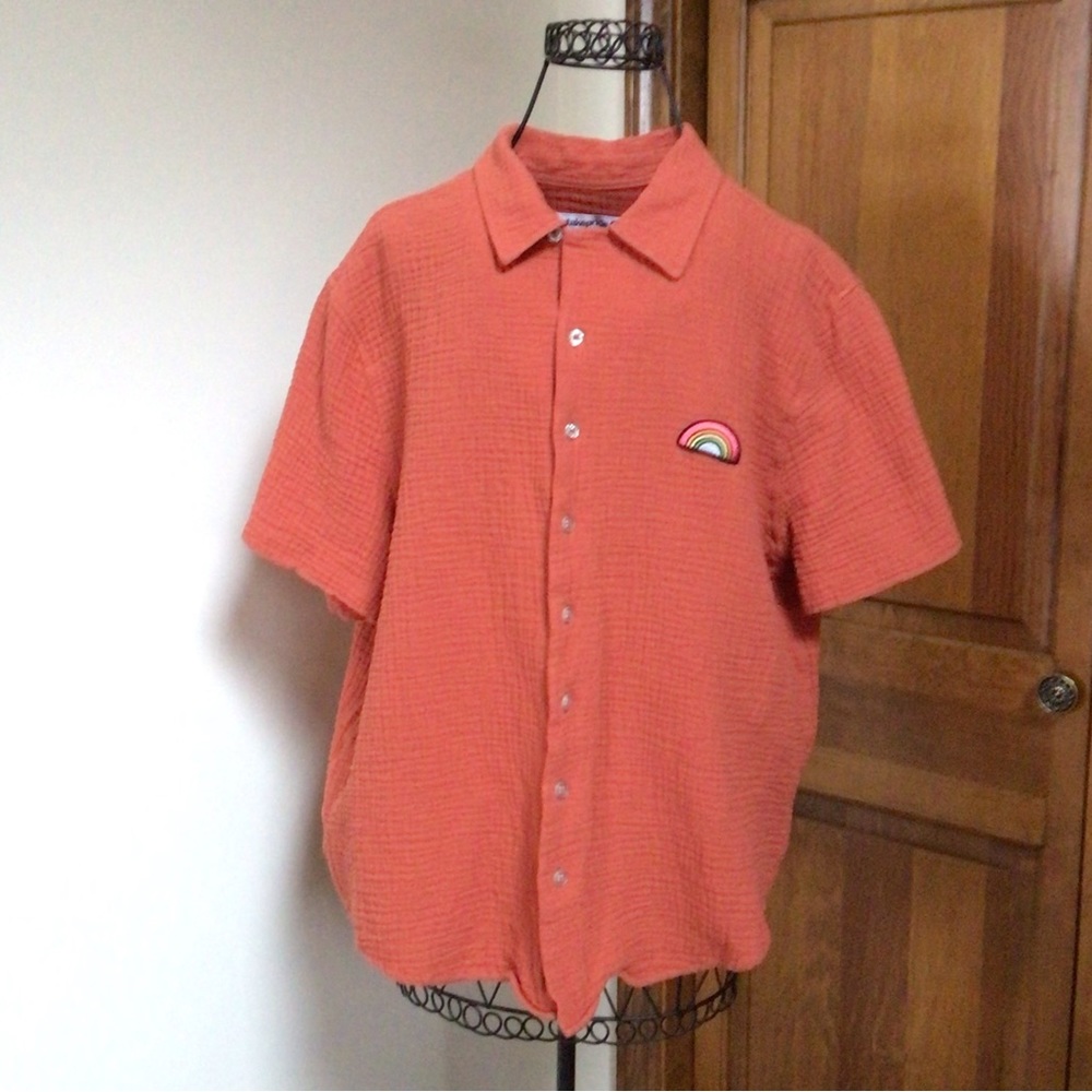 target pride top button front short sleeve gauzy cotton Orange rainbow, XL - Picture 1 of 6